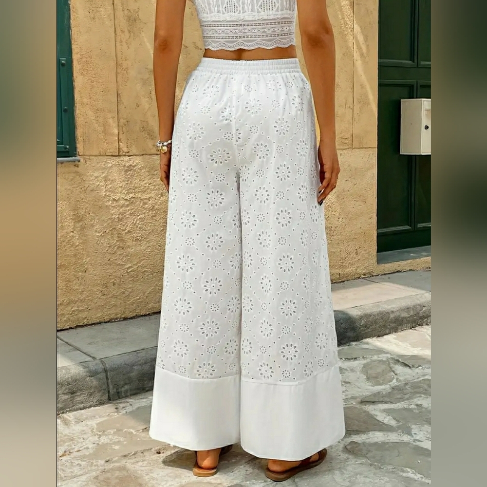 NEW! White Eyelet Wide-Leg Pants - Picture 2 of 7